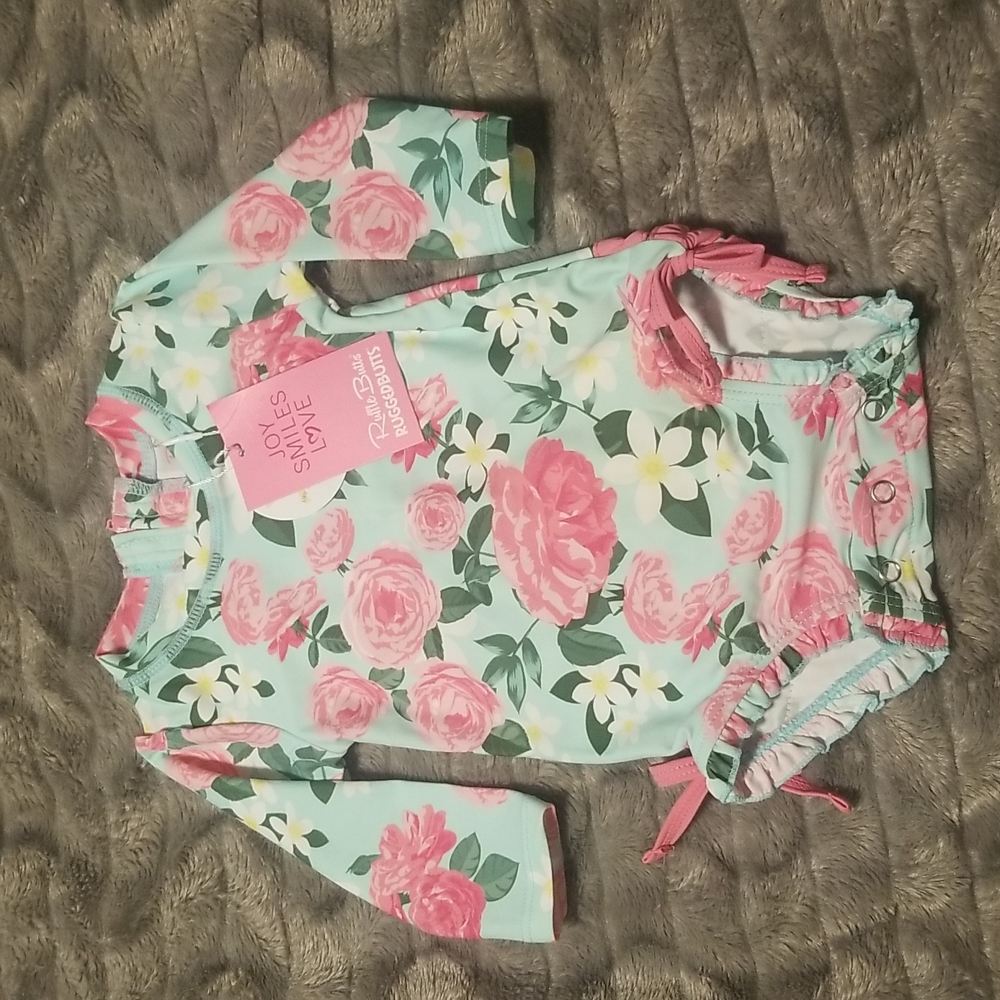 Ruffle Butts Rosy Sweetheart One Piece Rash Guard